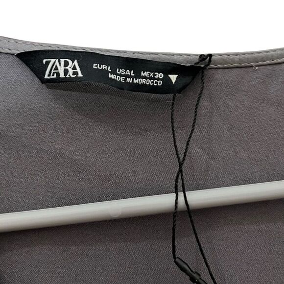 ZARA Satin Faux Wrap Mini Dress Charcoal Grey A-Line Women’s Size Large - Picture 8 of 13